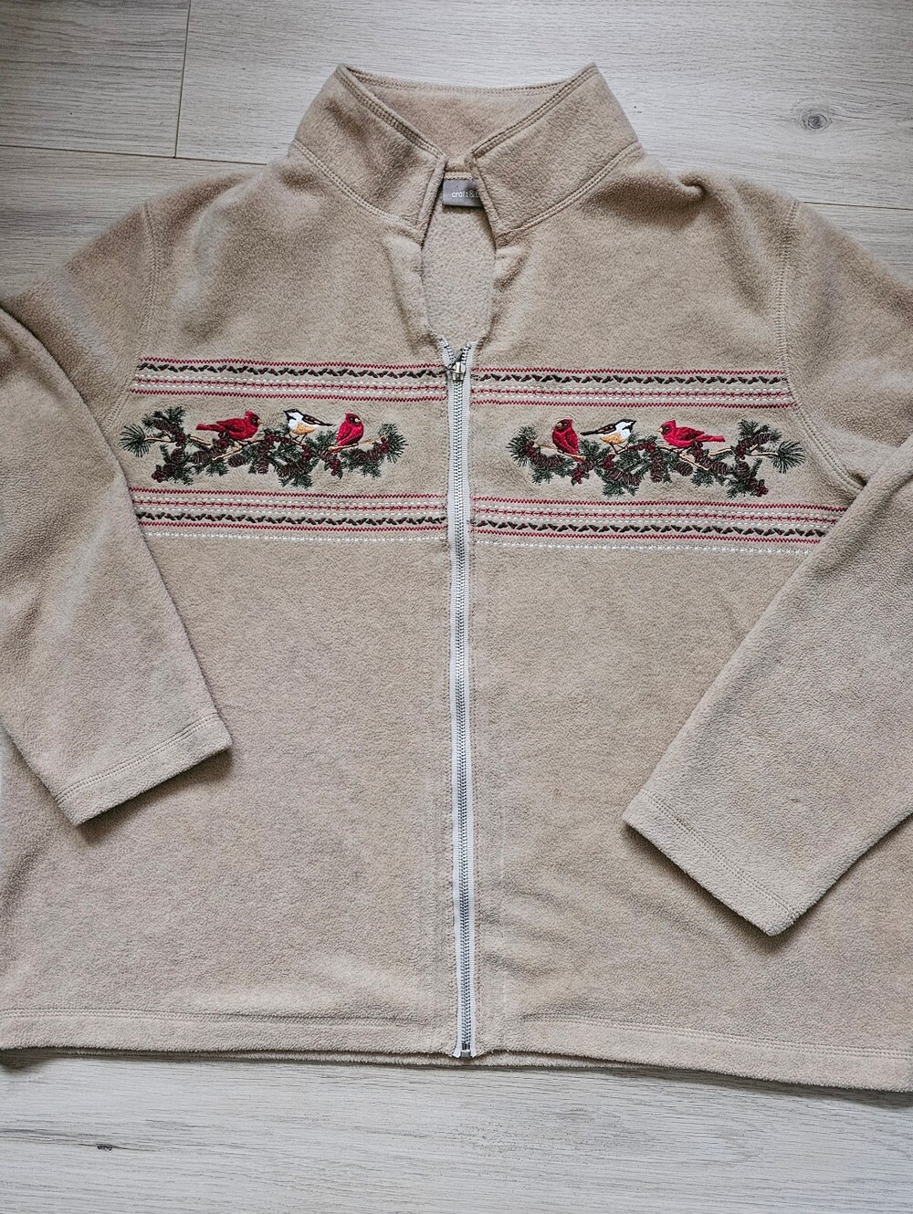 Vintage 2000's Croft & Barrow Cardinal Chickadee Embroidered Fleece Jacket XL